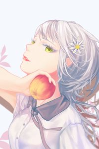 Preview wallpaper girl, glance, apple, anime, art, light