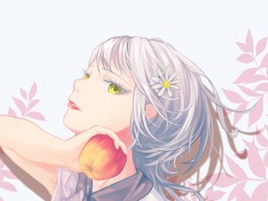 Preview wallpaper girl, glance, apple, anime, art, light