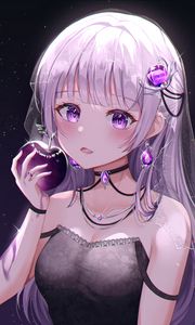 Preview wallpaper girl, glance, apple, anime, art, purple