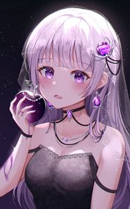 Preview wallpaper girl, glance, apple, anime, art, purple