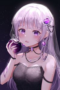 Preview wallpaper girl, glance, apple, anime, art, purple