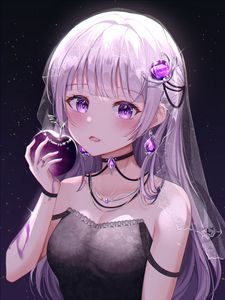 Preview wallpaper girl, glance, apple, anime, art, purple
