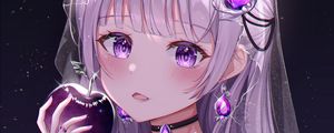 Preview wallpaper girl, glance, apple, anime, art, purple