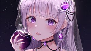 Preview wallpaper girl, glance, apple, anime, art, purple