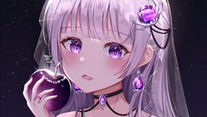 Preview wallpaper girl, glance, apple, anime, art, purple