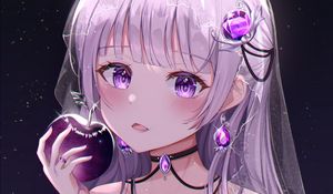 Preview wallpaper girl, glance, apple, anime, art, purple