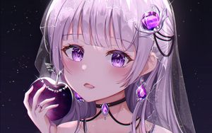 Preview wallpaper girl, glance, apple, anime, art, purple