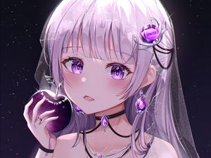 Preview wallpaper girl, glance, apple, anime, art, purple