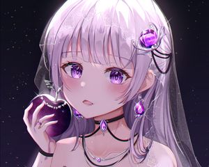 Preview wallpaper girl, glance, apple, anime, art, purple