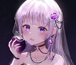 Preview wallpaper girl, glance, apple, anime, art, purple