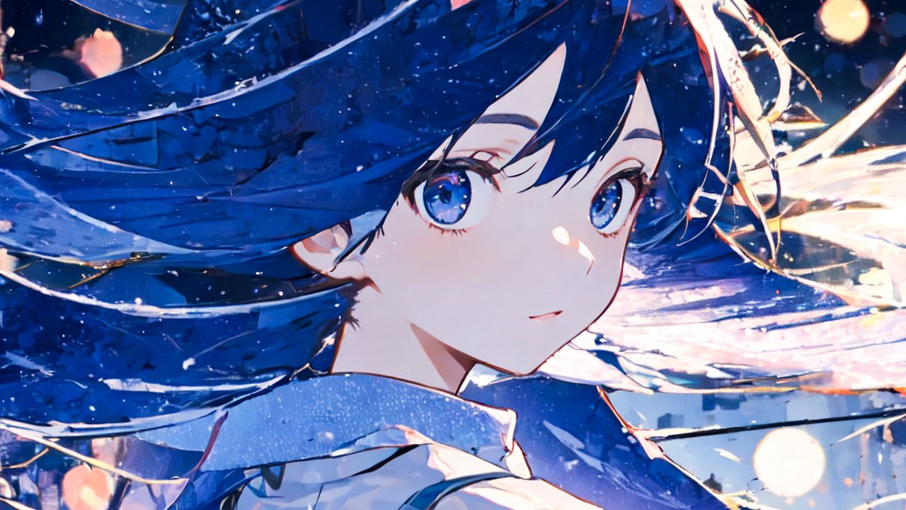 Wallpaper girl, glance, art, blue, anime