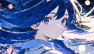 Preview wallpaper girl, glance, art, blue, anime