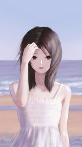 Preview wallpaper girl, glance, beach, anime, art