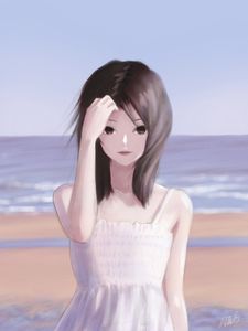 Preview wallpaper girl, glance, beach, anime, art