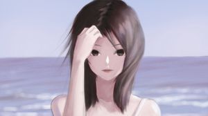 Preview wallpaper girl, glance, beach, anime, art