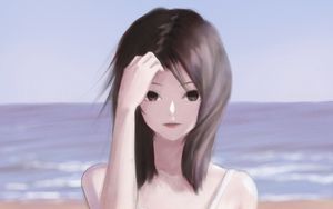 Preview wallpaper girl, glance, beach, anime, art