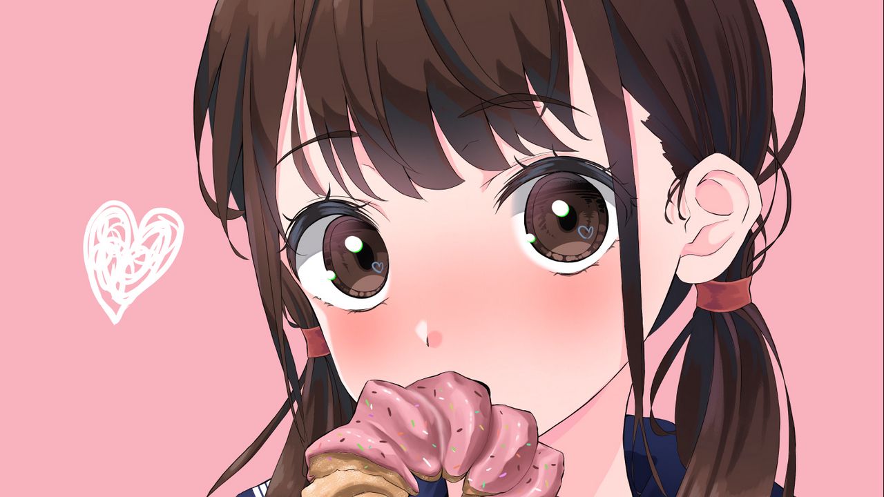Wallpaper girl, glance, blush, donut, anime