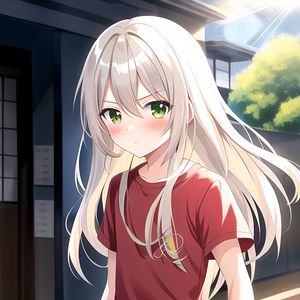 Preview wallpaper girl, glance, blush, bag, anime
