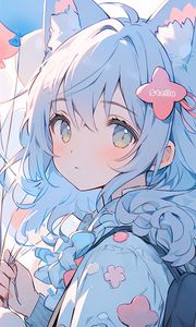 Preview wallpaper girl, glance, blush, hairpin, anime, blue