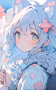 Preview wallpaper girl, glance, blush, hairpin, anime, blue