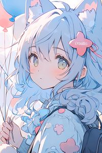 Preview wallpaper girl, glance, blush, hairpin, anime, blue