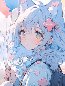 Preview wallpaper girl, glance, blush, hairpin, anime, blue