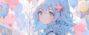 Preview wallpaper girl, glance, blush, hairpin, anime, blue