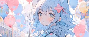 Preview wallpaper girl, glance, blush, hairpin, anime, blue