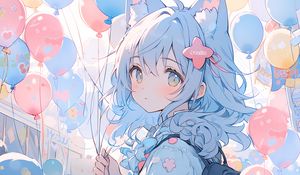 Preview wallpaper girl, glance, blush, hairpin, anime, blue