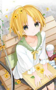 Preview wallpaper girl, glance, book, anime, art, yellow