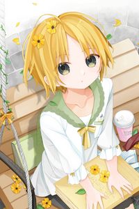 Preview wallpaper girl, glance, book, anime, art, yellow