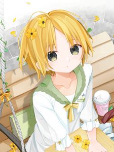 Preview wallpaper girl, glance, book, anime, art, yellow