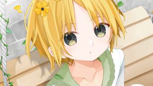 Preview wallpaper girl, glance, book, anime, art, yellow