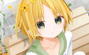 Preview wallpaper girl, glance, book, anime, art, yellow