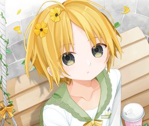 Preview wallpaper girl, glance, book, anime, art, yellow