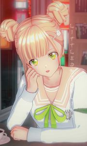 Preview wallpaper girl, glance, books, anime, art