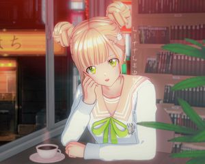 Preview wallpaper girl, glance, books, anime, art