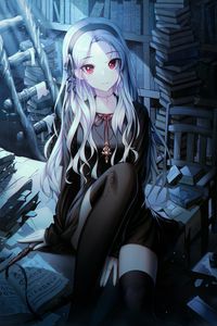 Preview wallpaper girl, glance, books, library, anime