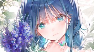 Preview wallpaper girl, glance, bouquet, flowers, anime, art