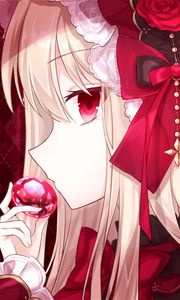 Preview wallpaper girl, glance, bow, ruby, anime, art, red