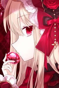 Preview wallpaper girl, glance, bow, ruby, anime, art, red