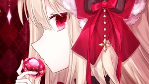 Preview wallpaper girl, glance, bow, ruby, anime, art, red