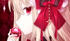 Preview wallpaper girl, glance, bow, ruby, anime, art, red