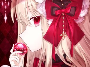 Preview wallpaper girl, glance, bow, ruby, anime, art, red