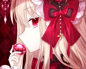 Preview wallpaper girl, glance, bow, ruby, anime, art, red