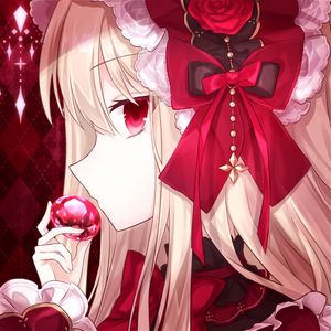 Preview wallpaper girl, glance, bow, ruby, anime, art, red