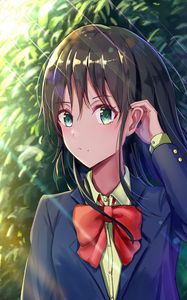 Preview wallpaper girl, glance, bow, rays, light, anime