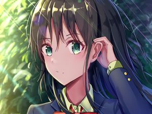 Preview wallpaper girl, glance, bow, rays, light, anime