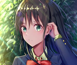 Preview wallpaper girl, glance, bow, rays, light, anime