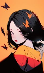 Preview wallpaper girl, glance, butterflies, art, anime